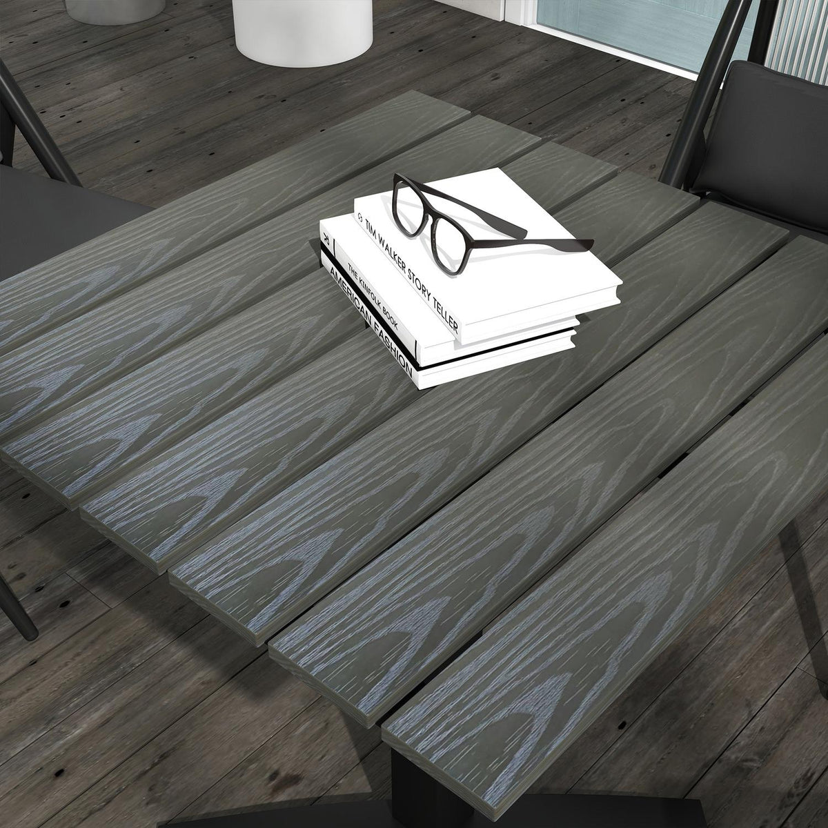 Garden Table, Dining Table For 4 People, Square Balcony Table With Wood Look For Terrace, Aluminum, Gray, 70 X 70 X 76 Cm