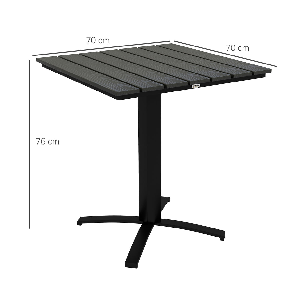 Garden Table, Dining Table For 4 People, Square Balcony Table With Wood Look For Terrace, Aluminum, Gray, 70 X 70 X 76 Cm