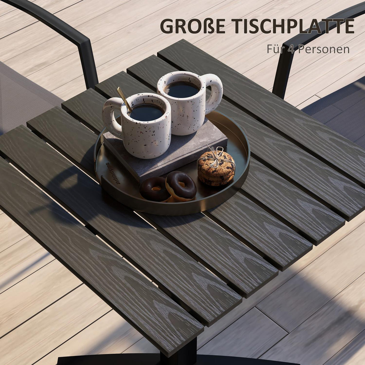 Garden Table, Dining Table For 4 People, Square Balcony Table With Wood Look For Terrace, Aluminum, Gray, 70 X 70 X 76 Cm