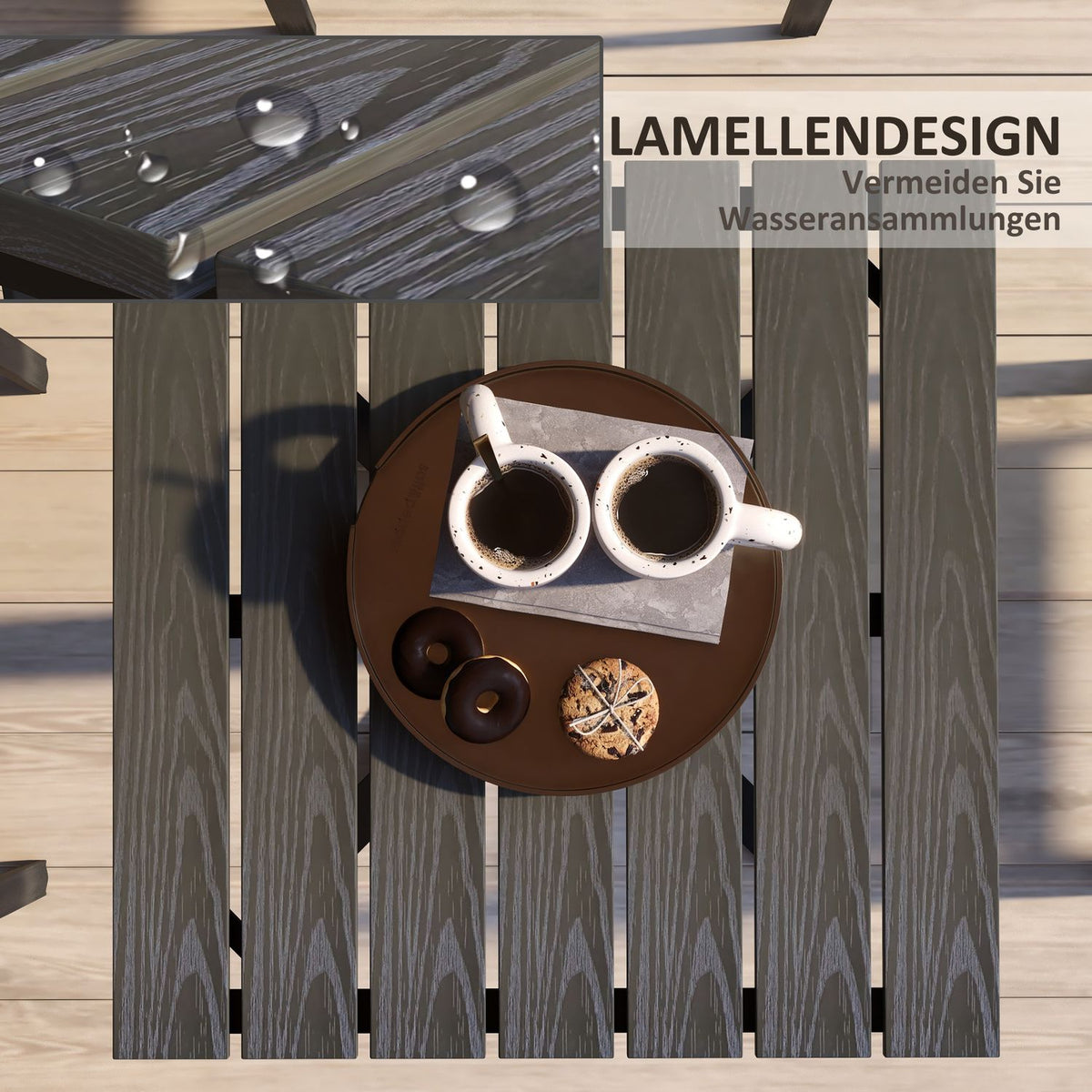 Garden Table, Dining Table For 4 People, Square Balcony Table With Wood Look For Terrace, Aluminum, Gray, 70 X 70 X 76 Cm