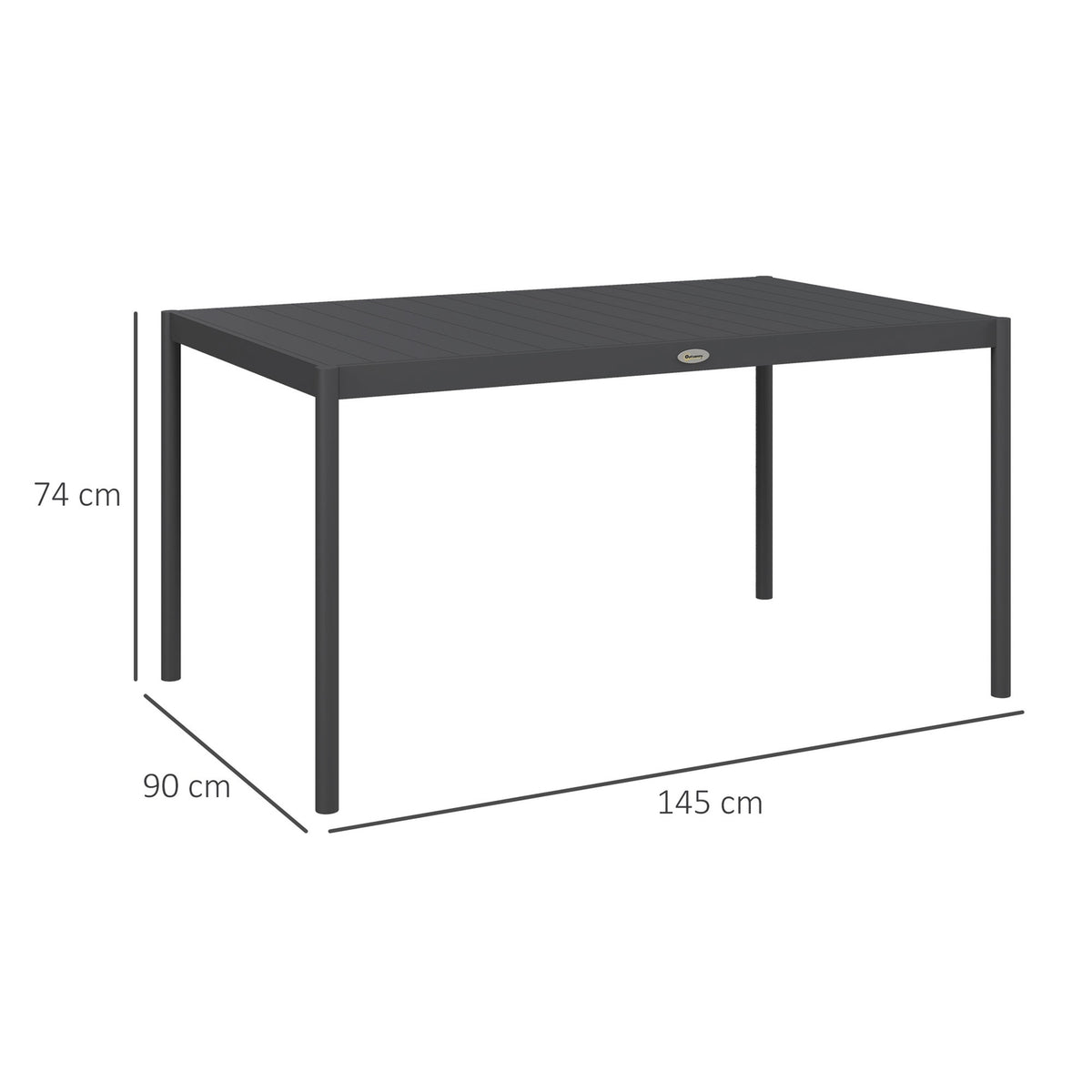 Garden Table, Dining Table For 6 People, Patio Table, Balcony Table Made Of Aluminum, Dark Gray, 145 X 90 X 74 Cm
