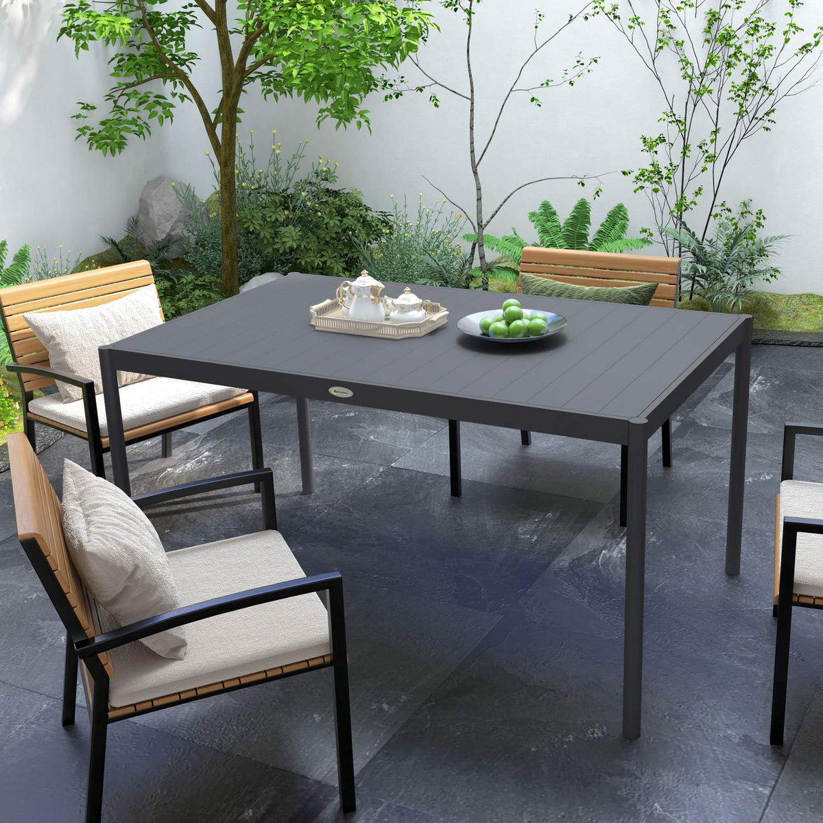 Garden Table, Dining Table For 6 People, Patio Table, Balcony Table Made Of Aluminum, Dark Gray, 145 X 90 X 74 Cm