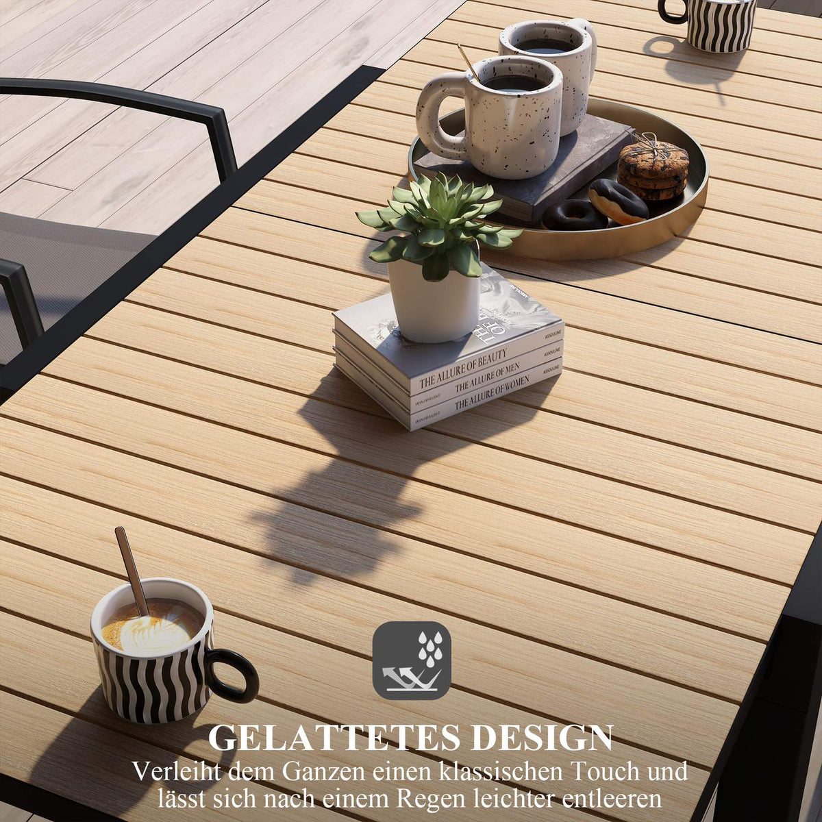 Garden Table, Dining Table For 6 People, Patio Table, Expandable Balcony Table, Can Hold Up To 70 Kg, Aluminum, Yellow, 81/162 X 80 X 75 Cm