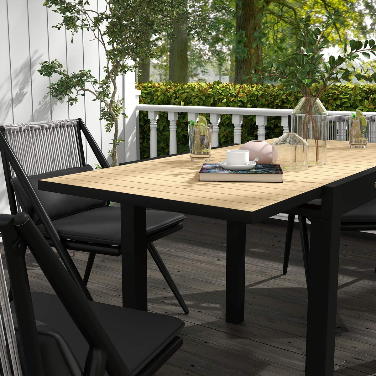 Garden Table, Dining Table For 6 People, Patio Table, Expandable Balcony Table, Can Hold Up To 70 Kg, Aluminum, Yellow, 81/162 X 80 X 75 Cm