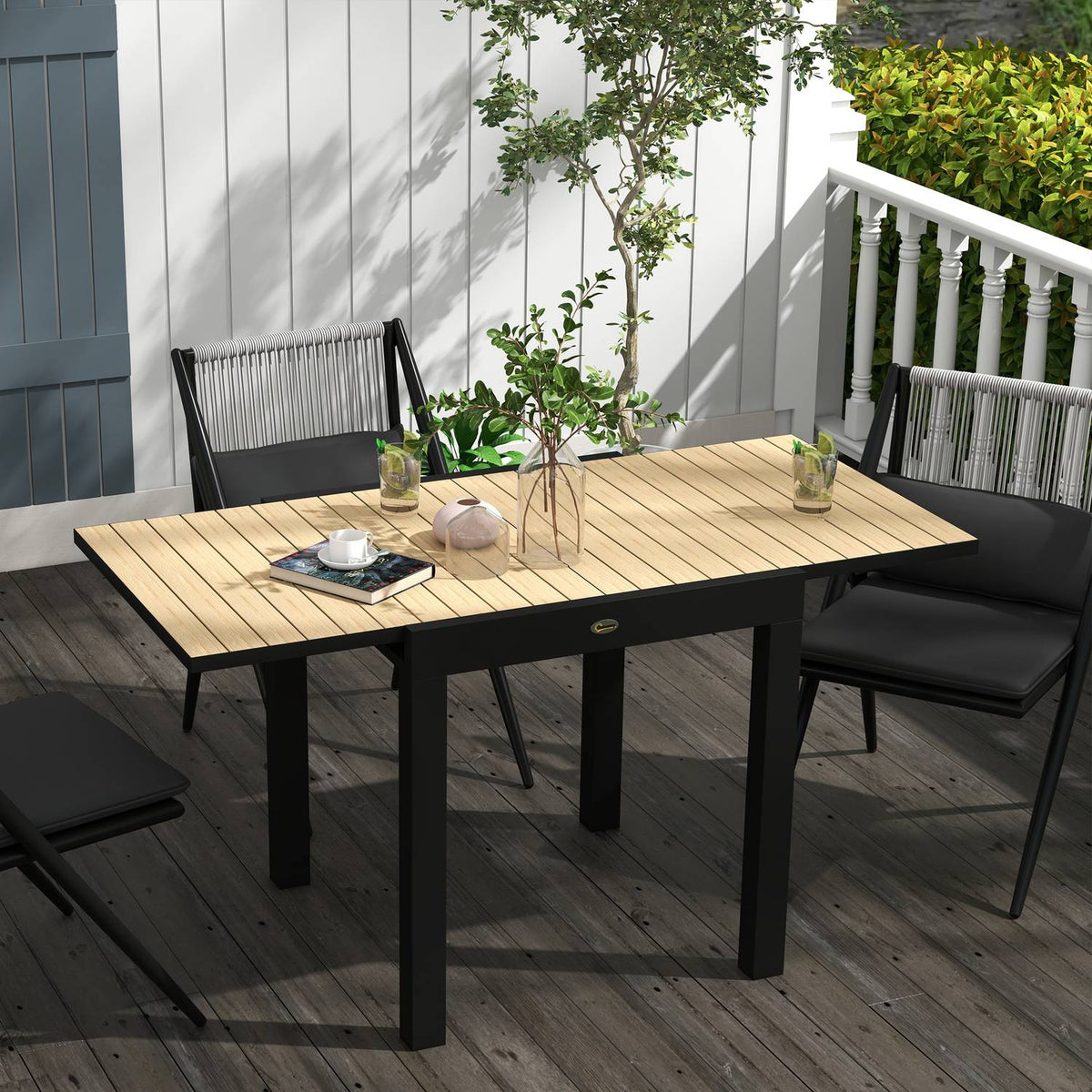 Garden Table, Dining Table For 6 People, Patio Table, Expandable Balcony Table, Can Hold Up To 70 Kg, Aluminum, Yellow, 81/162 X 80 X 75 Cm