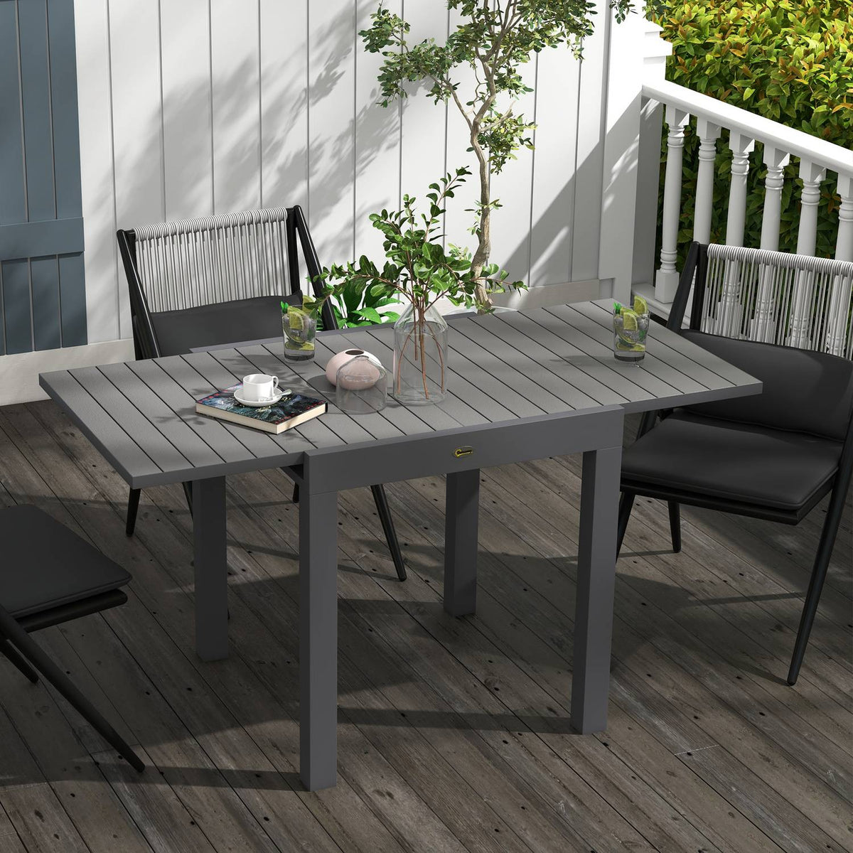 Garden Table Dining Table For 6 People Patio Table Expandable Balcony Table Holds Up To 70 Kg Aluminum Gray 81/162 X 80 X 75 Cm
