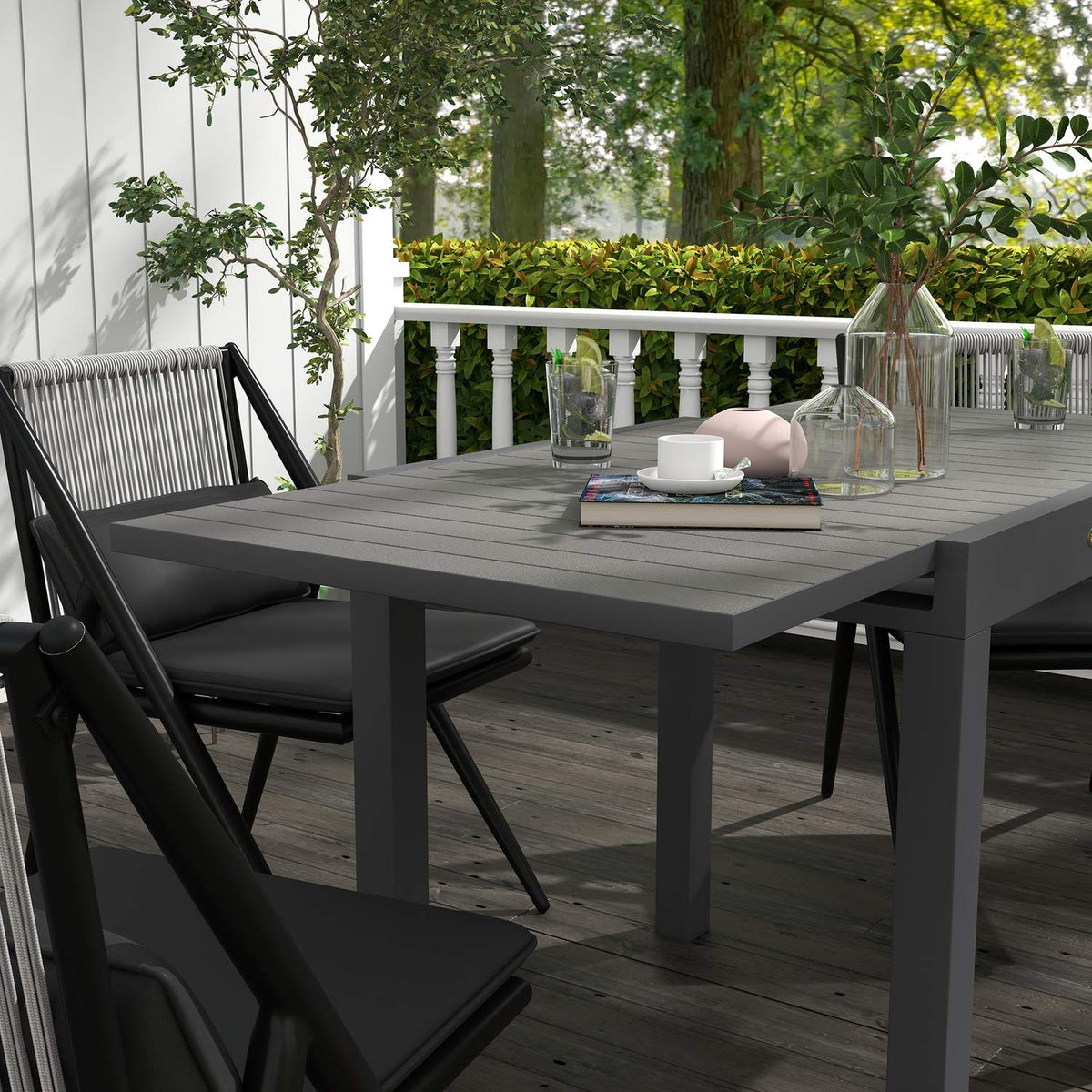 Garden Table Dining Table For 6 People Patio Table Expandable Balcony Table Holds Up To 70 Kg Aluminum Gray 81/162 X 80 X 75 Cm