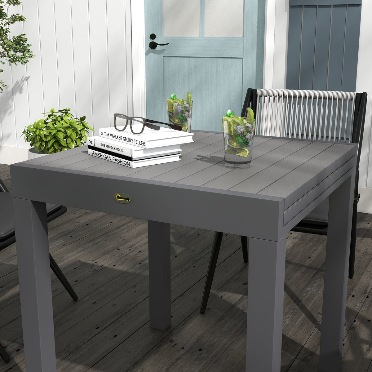 Garden Table Dining Table For 6 People Patio Table Expandable Balcony Table Holds Up To 70 Kg Aluminum Gray 81/162 X 80 X 75 Cm