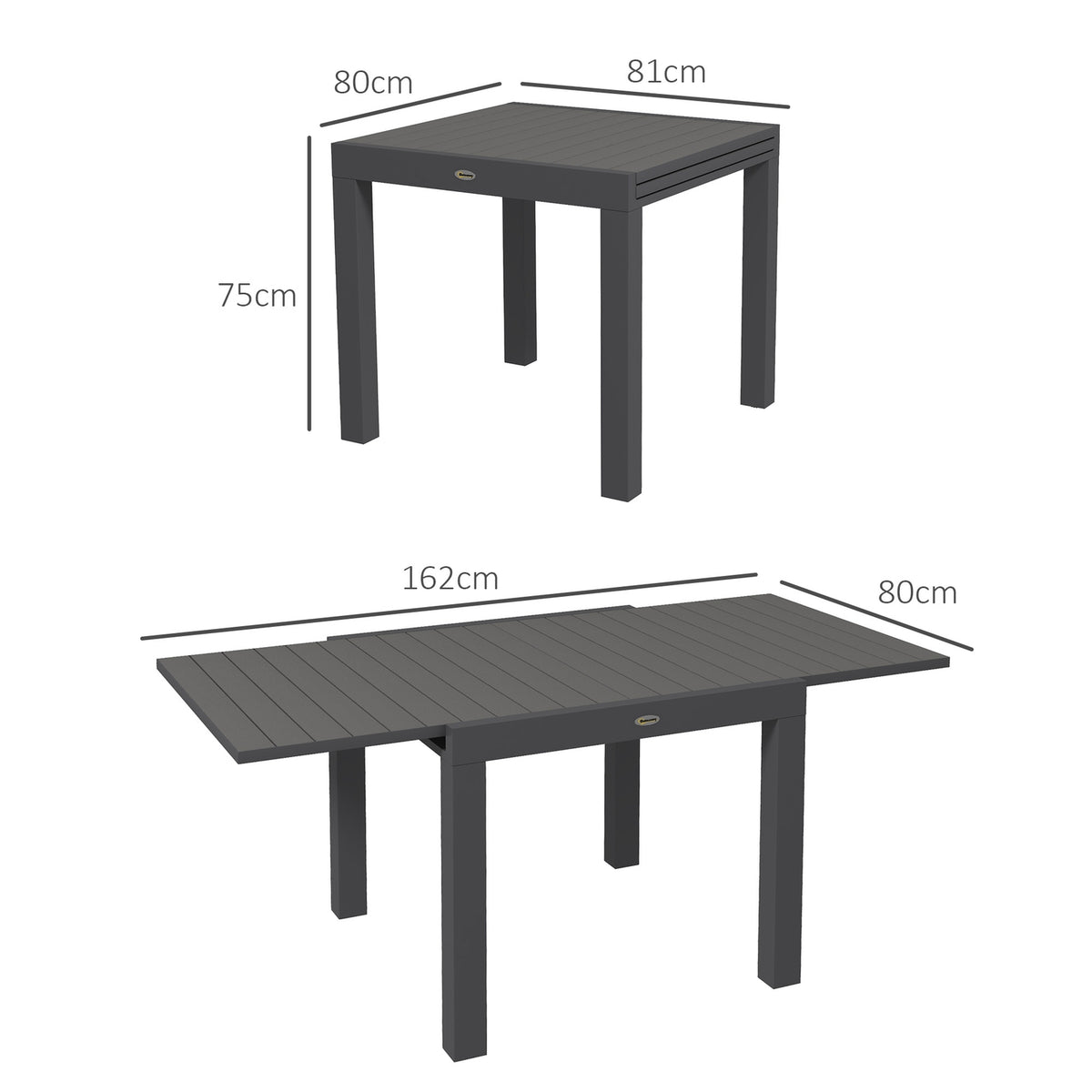 Garden Table Dining Table For 6 People Patio Table Expandable Balcony Table Holds Up To 70 Kg Aluminum Gray 81/162 X 80 X 75 Cm