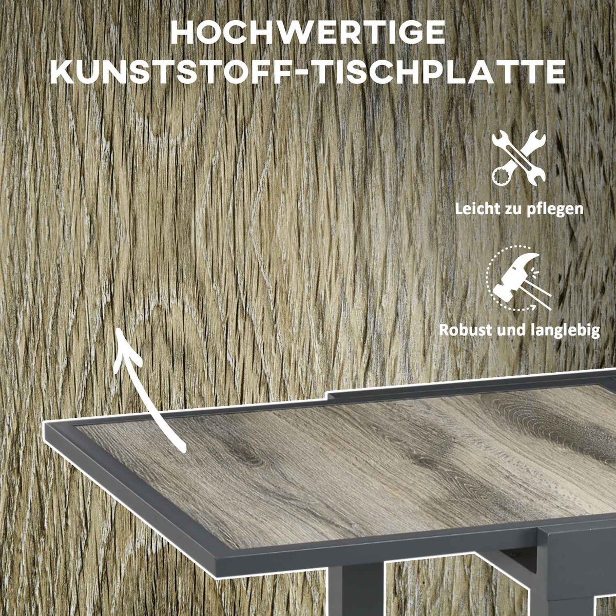Garden Table, Dining Table For Garden With Extendable Table Top, Patio Table With Wood Look, Balcony Table Made Of Aluminum, Beige + Gray, 160 X 80 X 75Cm