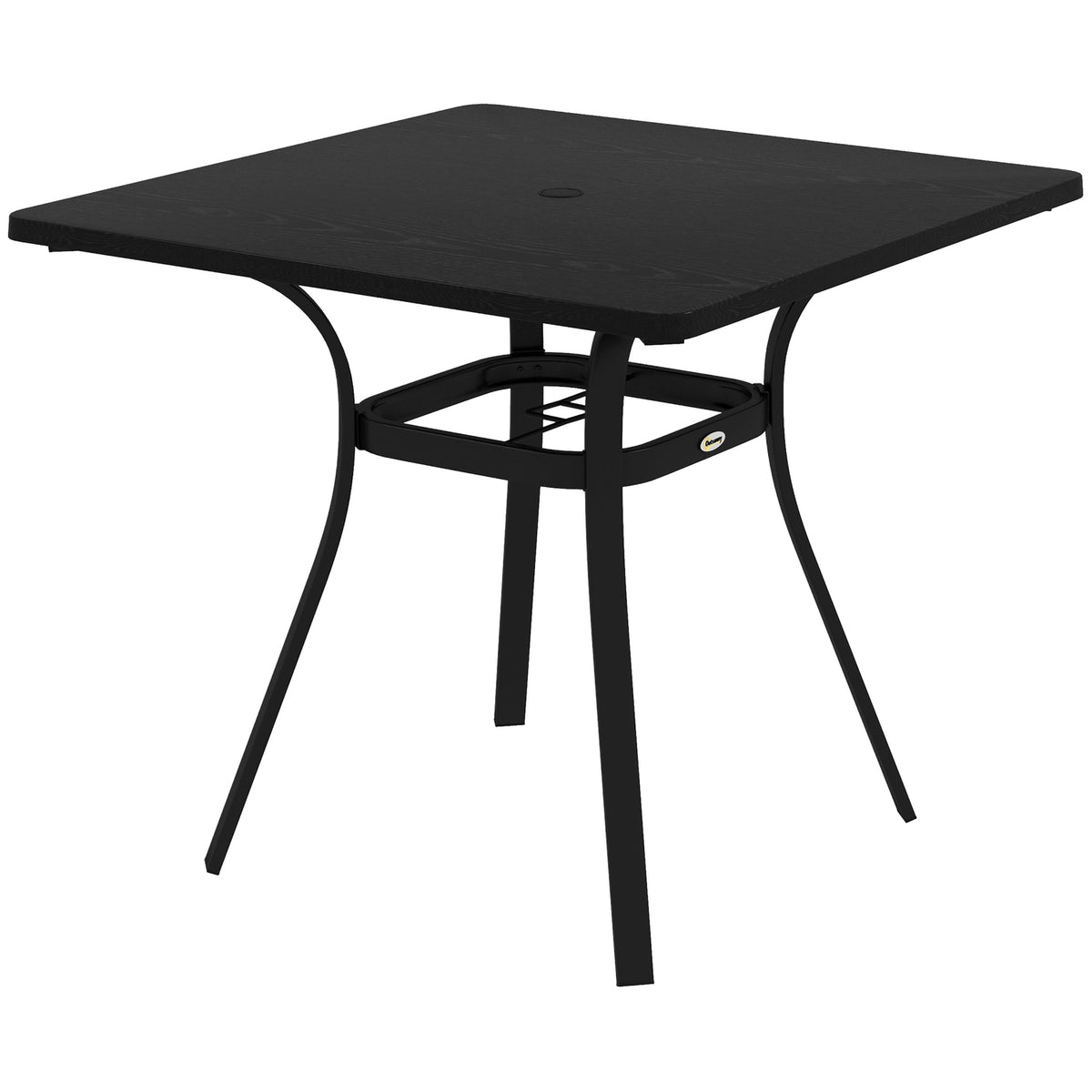Garden Table Dining Table Umbrella Hole Square Balcony Table 4 People Foot Pads Up To 70Kg Patio Steel Black 80X80X76Cm