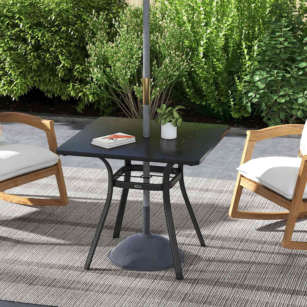 Garden Table Dining Table Umbrella Hole Square Balcony Table 4 People Foot Pads Up To 70Kg Patio Steel Black 80X80X76Cm