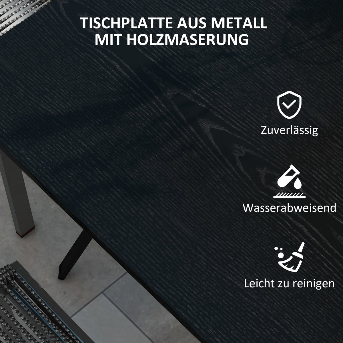 Garden Table Dining Table Umbrella Hole Square Balcony Table 4 People Foot Pads Up To 70Kg Patio Steel Black 80X80X76Cm