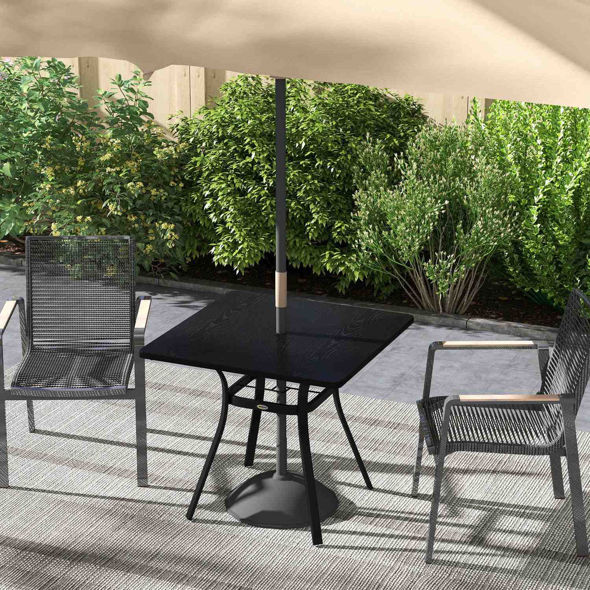 Garden Table Dining Table Umbrella Hole Square Balcony Table 4 People Foot Pads Up To 70Kg Patio Steel Black 80X80X76Cm