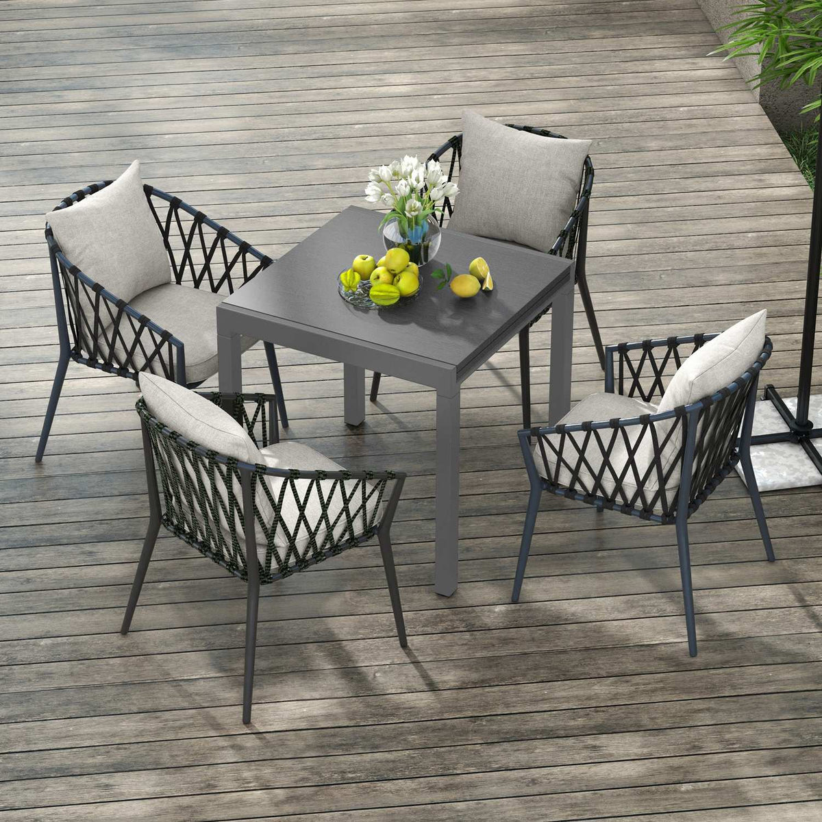 Garden Table, Extendable Balcony Table For 6 People, 80/160 X 80 Cm Dining Table With Wood Look, Patio Table For Garden, Steel, Dark Gray