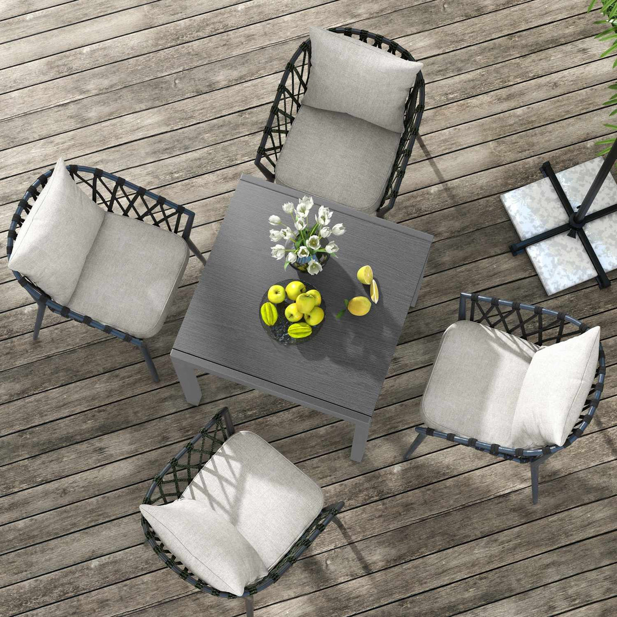 Garden Table, Extendable Balcony Table For 6 People, 80/160 X 80 Cm Dining Table With Wood Look, Patio Table For Garden, Steel, Dark Gray