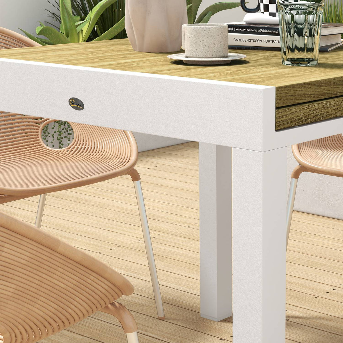 Garden Table, Extendable Dining Table For Garden, Patio Table For 6 People, Balcony Table With Wood Look, White, 80/160 X 80 X 75 Cm