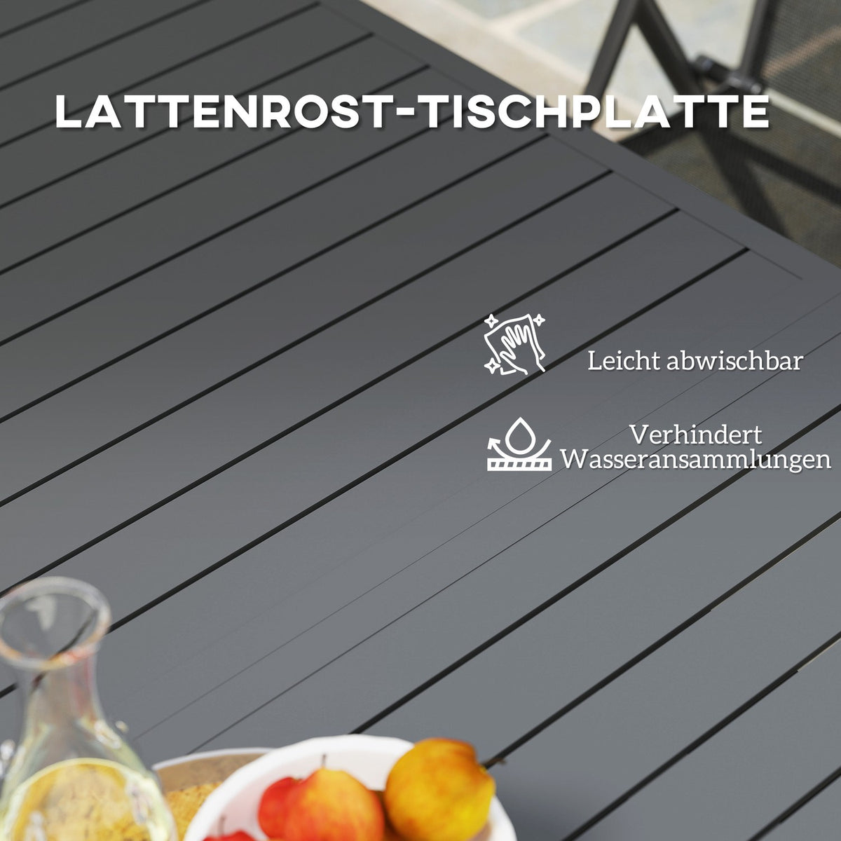 Garden Table Extended Aluminum 160/220x90 cm Weatherproof Balcony Table, Non-Slip Buffet Table Camping Table for 6-8 People, Outdoor Dining Table for Garden, Patio Balcony Gray