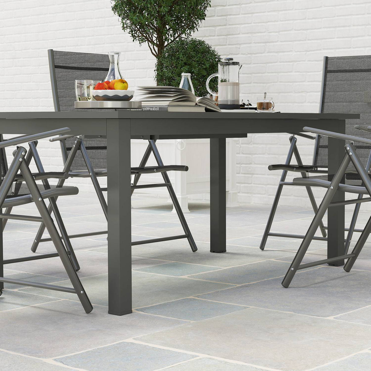 Garden Table Extended Aluminum 160/220x90 cm Weatherproof Balcony Table, Non-Slip Buffet Table Camping Table for 6-8 People, Outdoor Dining Table for Garden, Patio Balcony Gray