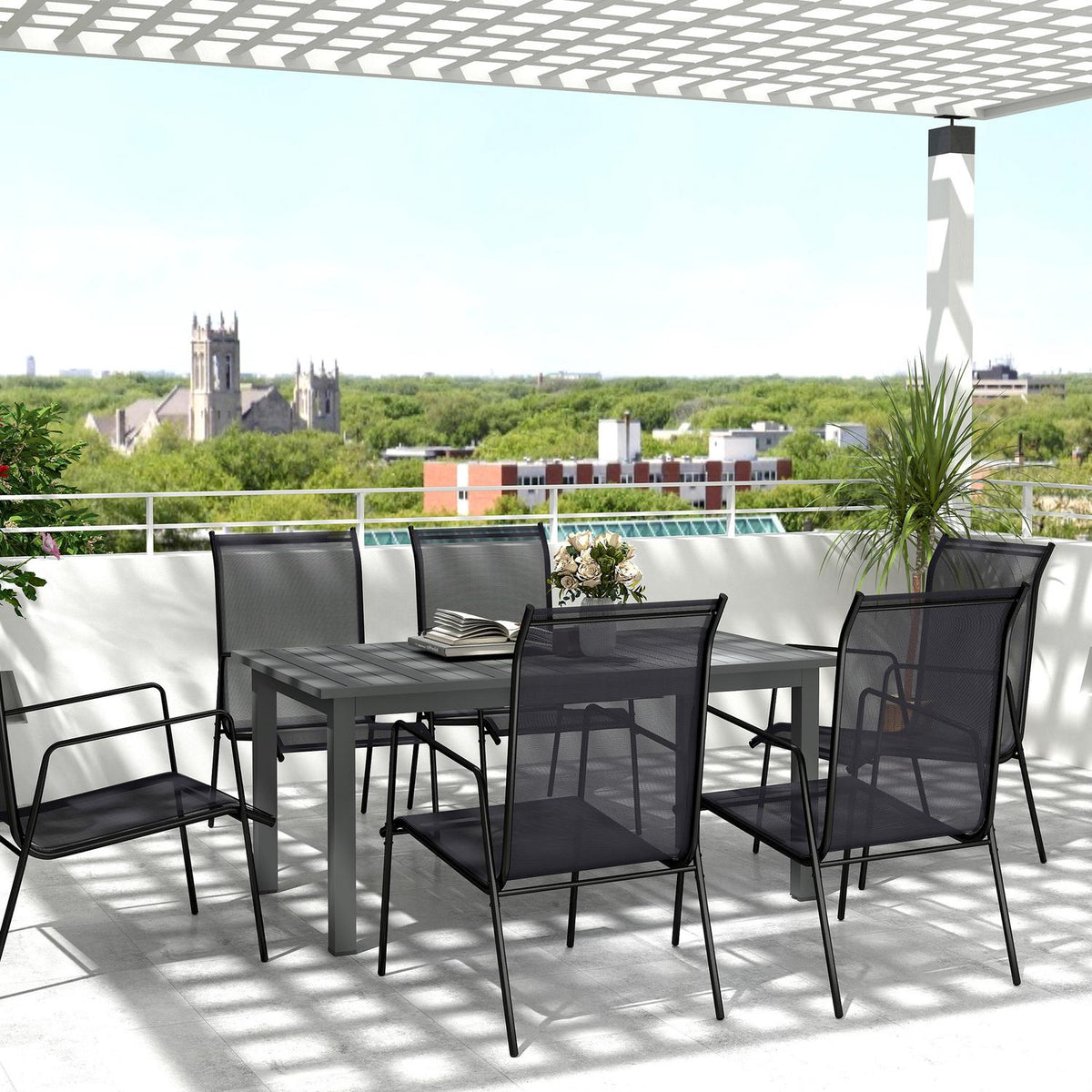 Garden Table Extended Aluminum 160/220x90 cm Weatherproof Balcony Table, Non-Slip Buffet Table Camping Table for 6-8 People, Outdoor Dining Table for Garden, Patio Balcony Gray
