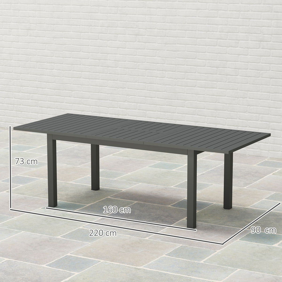 Garden Table Extended Aluminum 160/220x90 cm Weatherproof Balcony Table, Non-Slip Buffet Table Camping Table for 6-8 People, Outdoor Dining Table for Garden, Patio Balcony Gray