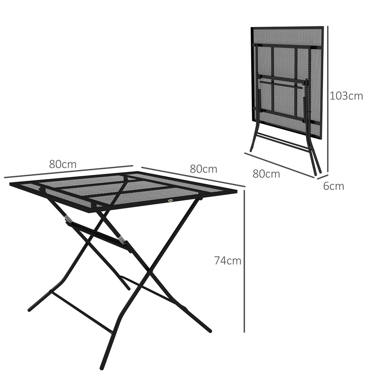 Garden Table, Folding Balcony Table, Square Side Table With A Load Capacity Of Up To 70 Kg For Terrace, Steel, Black, 80 X 80 X 74 Cm