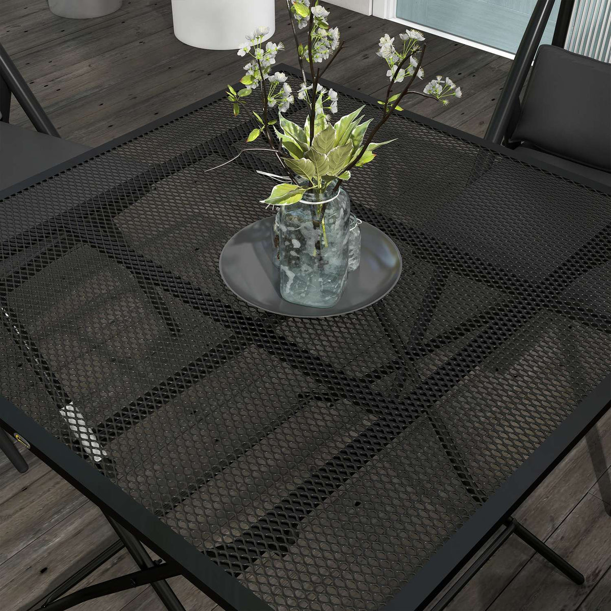 Garden Table, Folding Balcony Table, Square Side Table With A Load Capacity Of Up To 70 Kg For Terrace, Steel, Black, 80 X 80 X 74 Cm