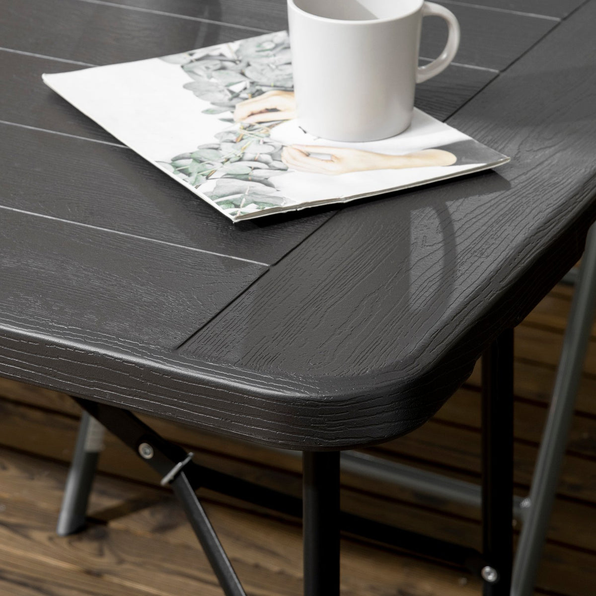 Garden Table Folding Table For 6 People, Buffet Table With Steel Frame, Patio Table In Wood Look, 180 X 75.5 X 73 Cm, Dark Gray