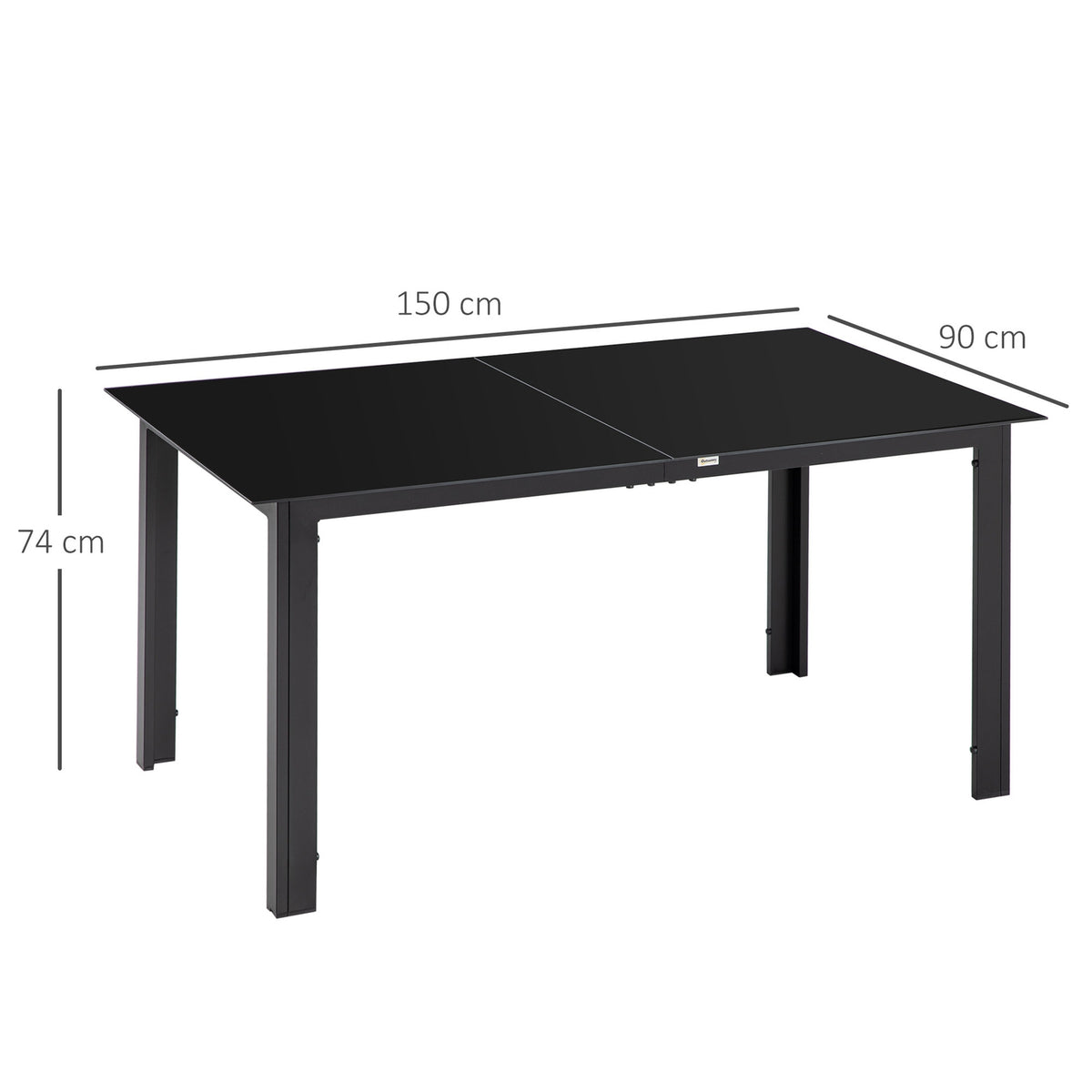 Garden Table, Garden Dining Table For 6 People, Patio Table With Glass Table Top, Party Table Made Of Aluminum, Balcony Table, Black, 150 X 90 X 74 Cm