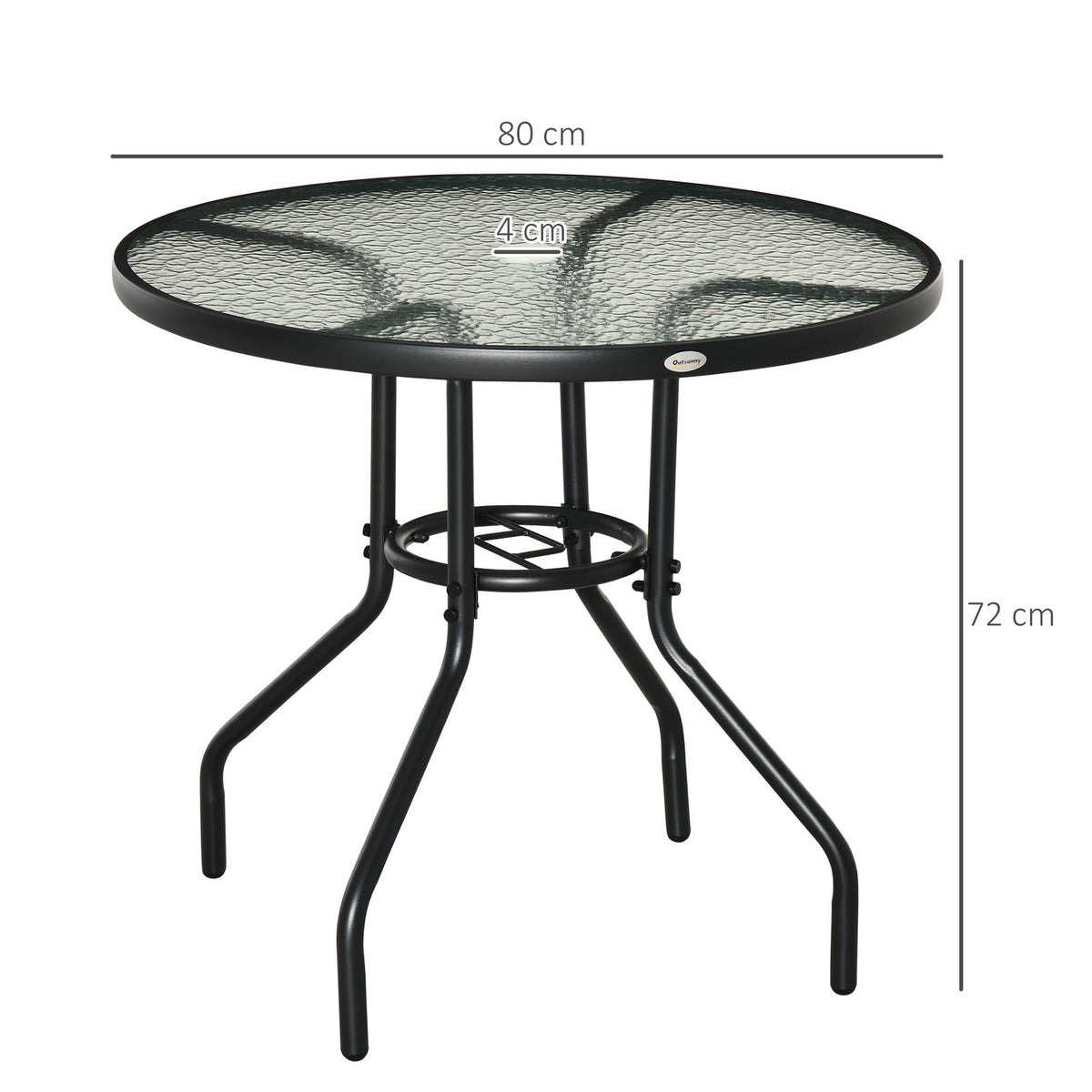 Garden Table Garden Side Table Garden Furniture Balcony Table Bistro Table With Umbrella Hole Tempered Glass + Metal Black Ø80 X 72 Cm