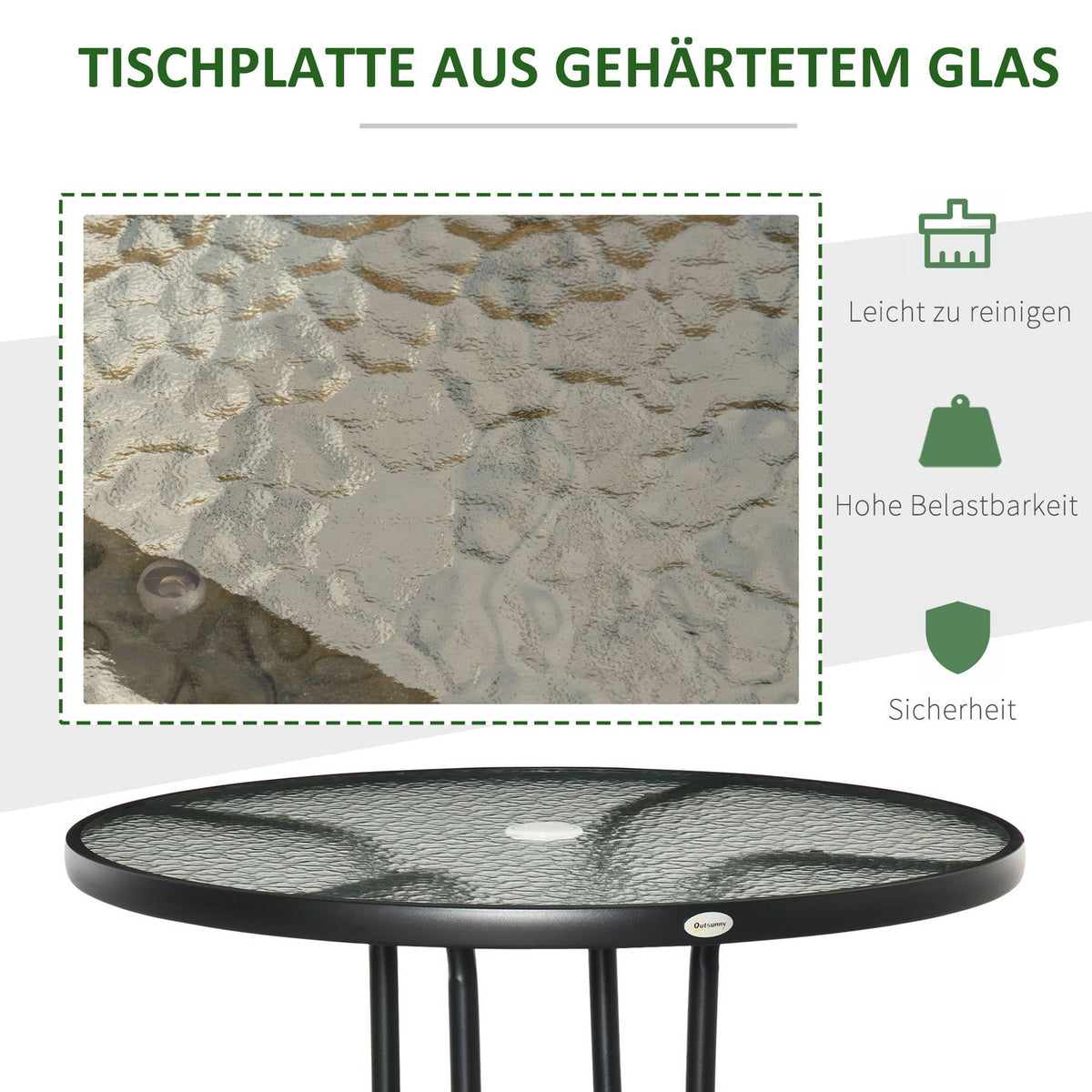 Garden Table Garden Side Table Garden Furniture Balcony Table Bistro Table With Umbrella Hole Tempered Glass + Metal Black Ø80 X 72 Cm