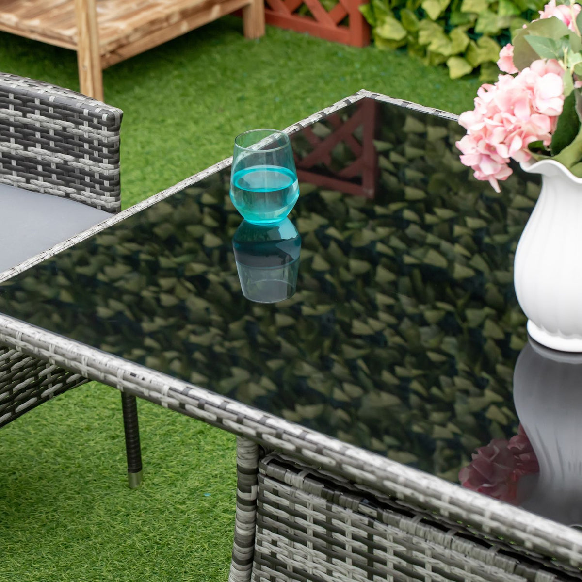 Garden Table Glass Table Polyrattan Safety Glass Gray Black 150X85X74Cm