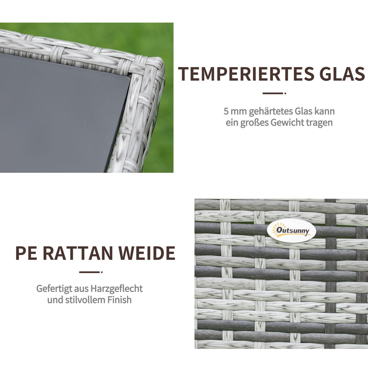 Garden Table Glass Table Polyrattan Safety Glass Gray Black 150X85X74Cm