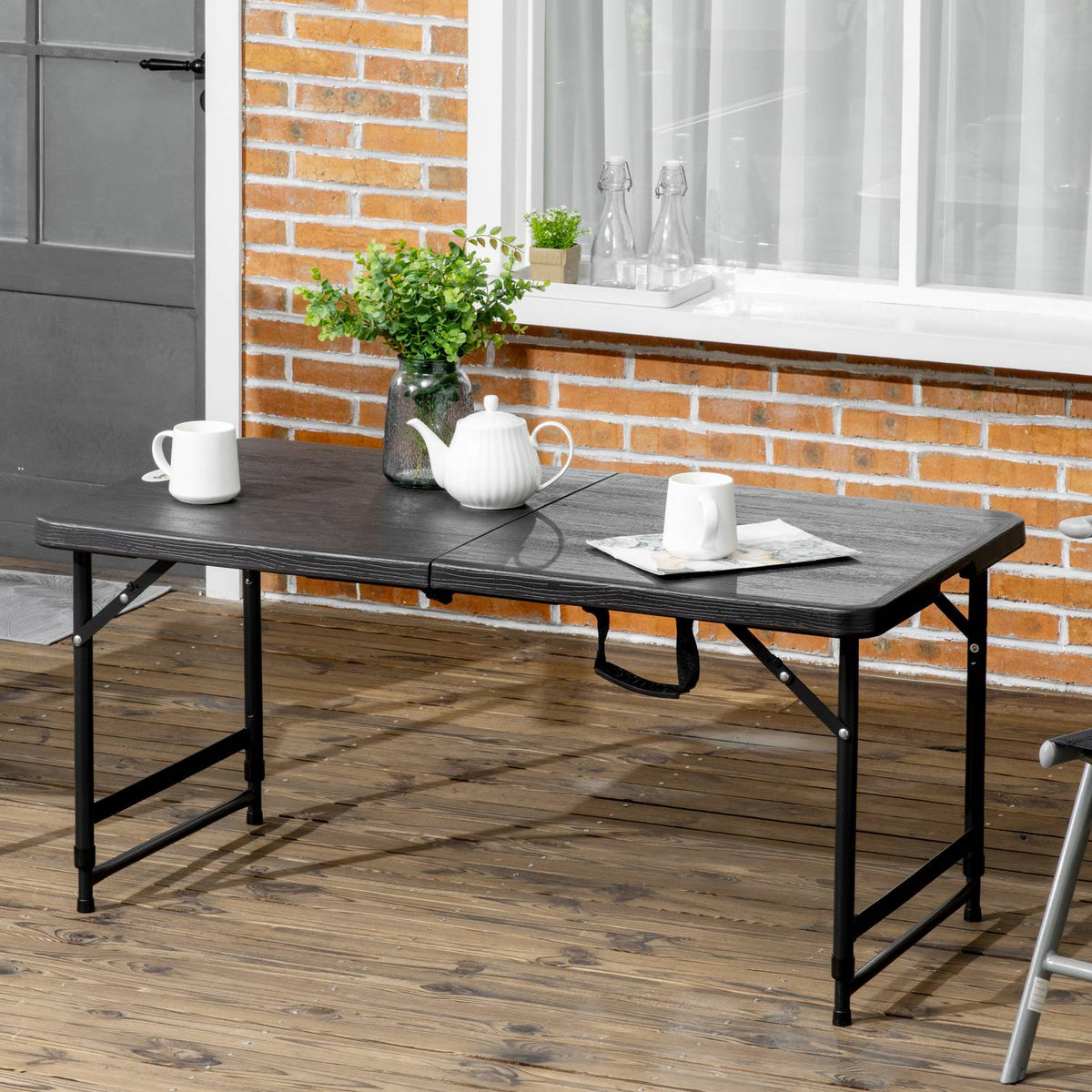 Garden Table, Height-Adjustable Folding Table, Patio Table For 4 People, Buffet Table With Steel Frame, 118 X 60 X 74 Cm, Dark Gray