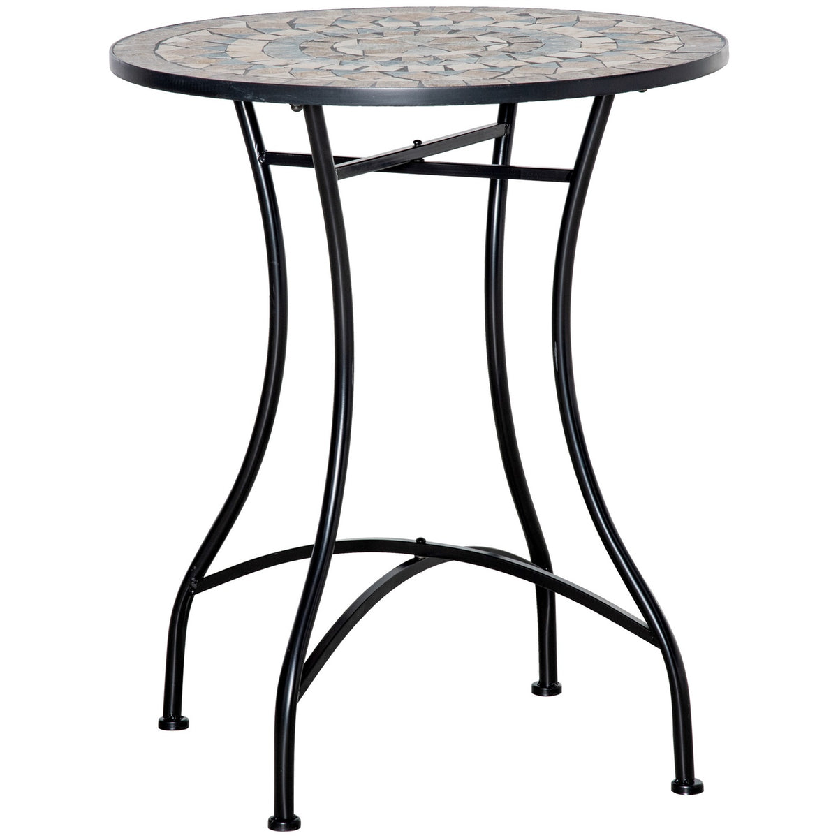 Garden Table Mosaic Table Round Bistro Table Mosaic Plate Ceramic Metal Green + Beige + White Ø60Cm