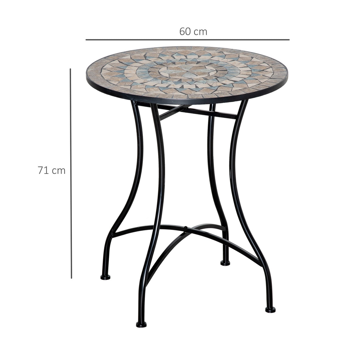 Garden Table Mosaic Table Round Bistro Table Mosaic Plate Ceramic Metal Green + Beige + White Ø60Cm