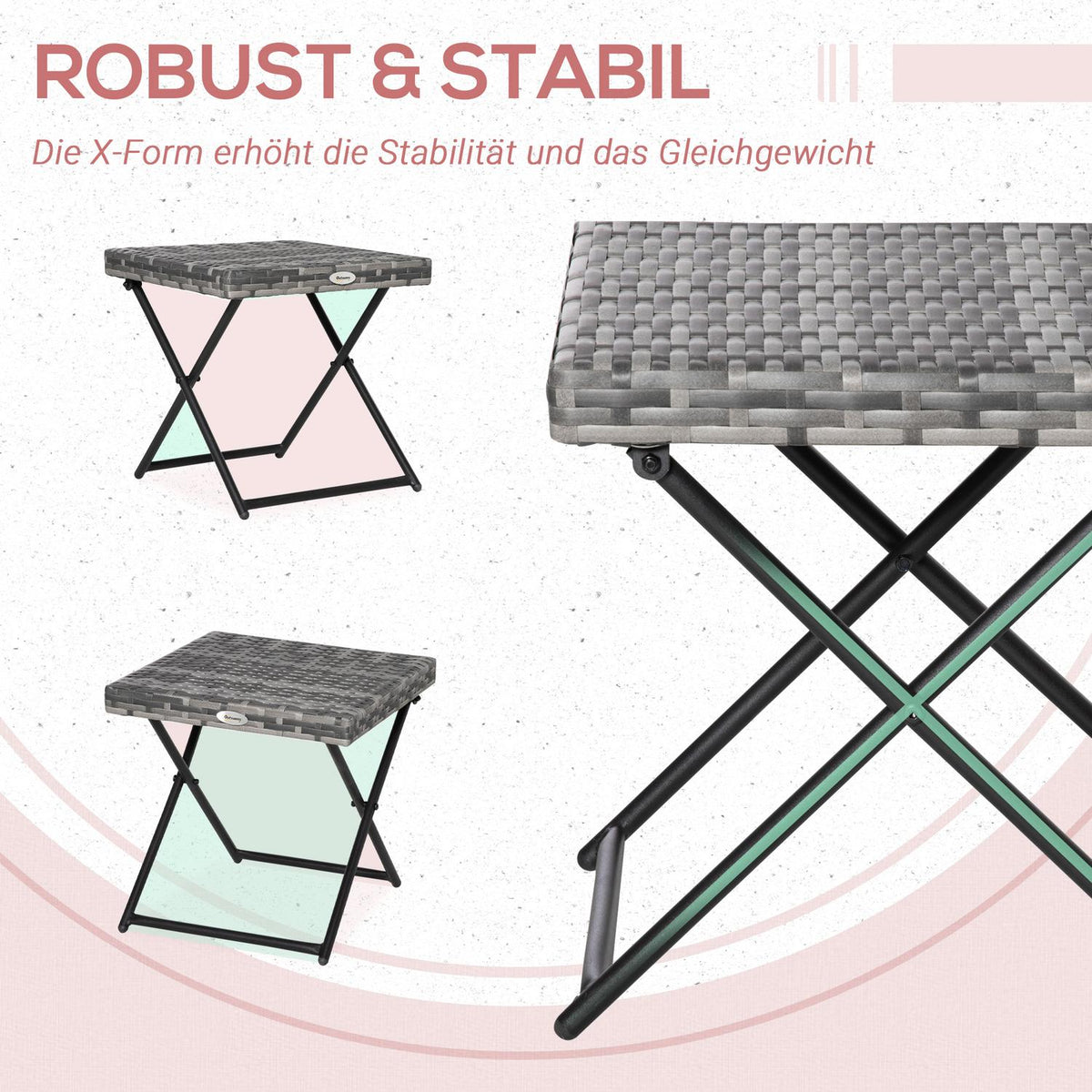 Garden Table Polyrattan Folding Coffee Table Folding Table Metal Frame Gray 40X40X40Cm