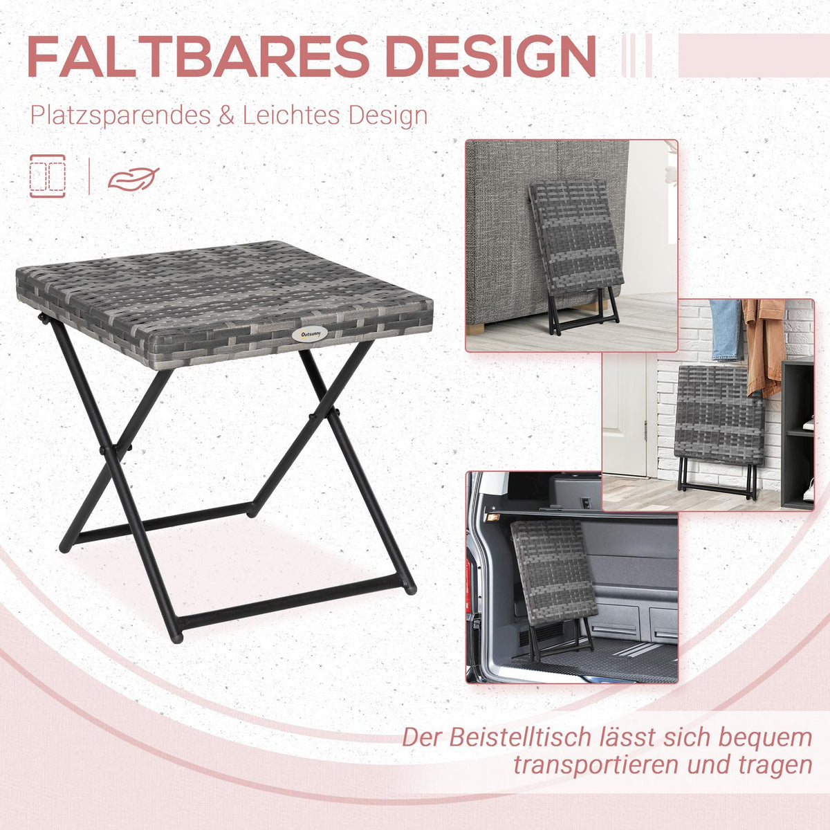 Garden Table Polyrattan Folding Coffee Table Folding Table Metal Frame Gray 40X40X40Cm