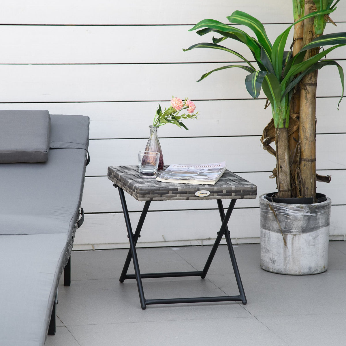 Garden Table Polyrattan Folding Coffee Table Folding Table Metal Frame Gray 40X40X40Cm