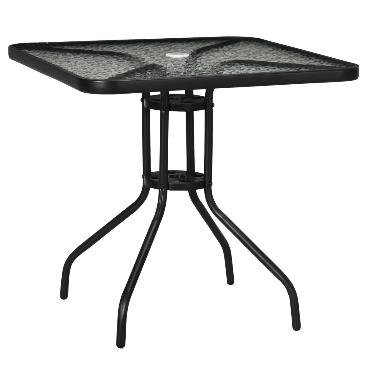 Garden Table Removable Metal 76x76 cm Weatherproof Square Balcony Table with Umbrella Hole, Non-Slip Buffet Table Camping Table Patio Table for Outdoor Garden, Terrace Balcony Black