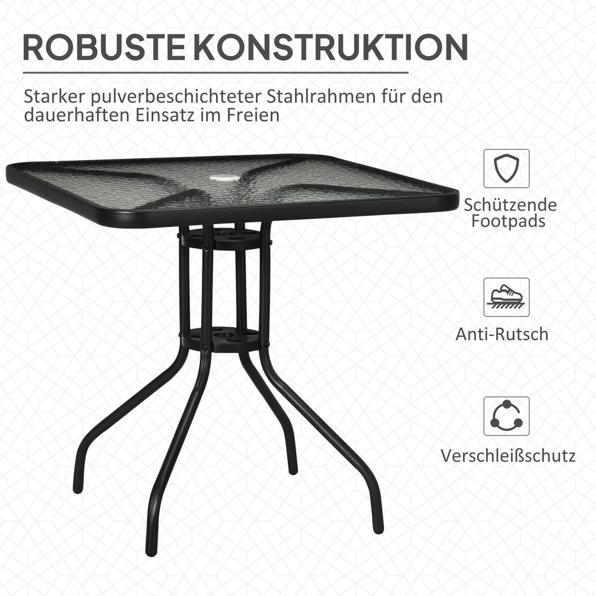 Garden Table Removable Metal 76x76 cm Weatherproof Square Balcony Table with Umbrella Hole, Non-Slip Buffet Table Camping Table Patio Table for Outdoor Garden, Terrace Balcony Black