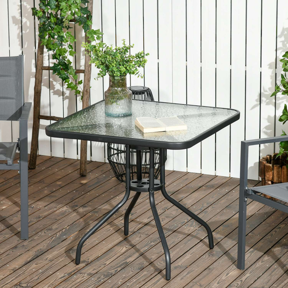 Garden Table Removable Metal 76x76 cm Weatherproof Square Balcony Table with Umbrella Hole, Non-Slip Buffet Table Camping Table Patio Table for Outdoor Garden, Terrace Balcony Black