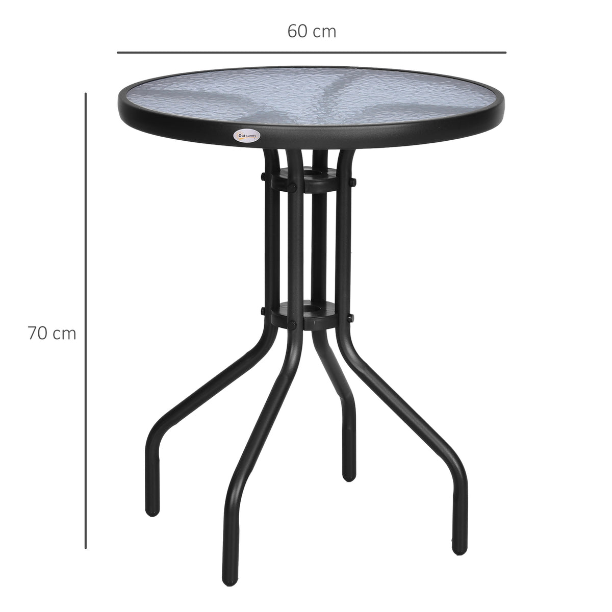 Garden Table Round Balcony Table Metal Safety Glass Ø60Xh70Cm Garden Balcony