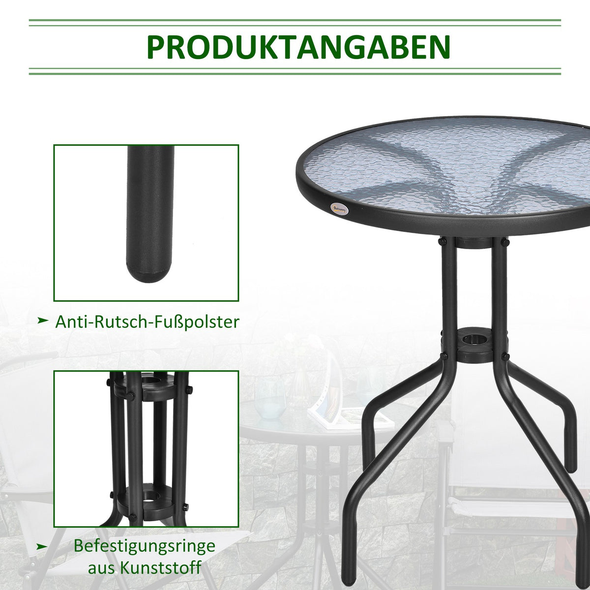 Garden Table Round Balcony Table Metal Safety Glass Ø60Xh70Cm Garden Balcony