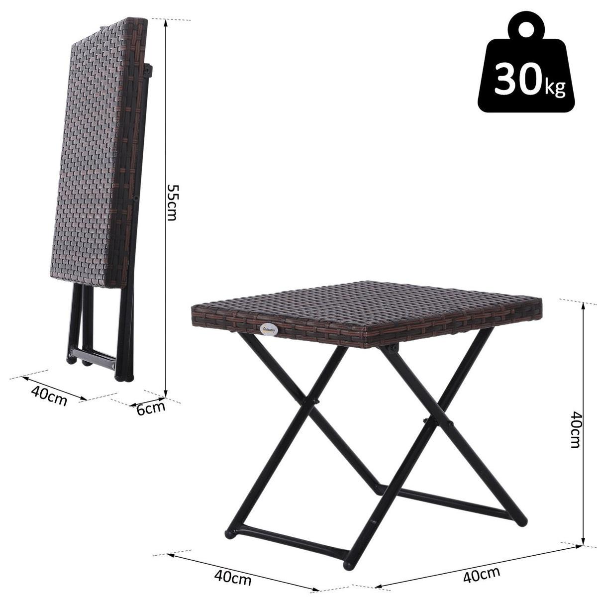 Garden Table Side Table Flower Stand Garden Furniture Folding Table Polyrattan + Metal Brown 40 X 40 X 40 Cm