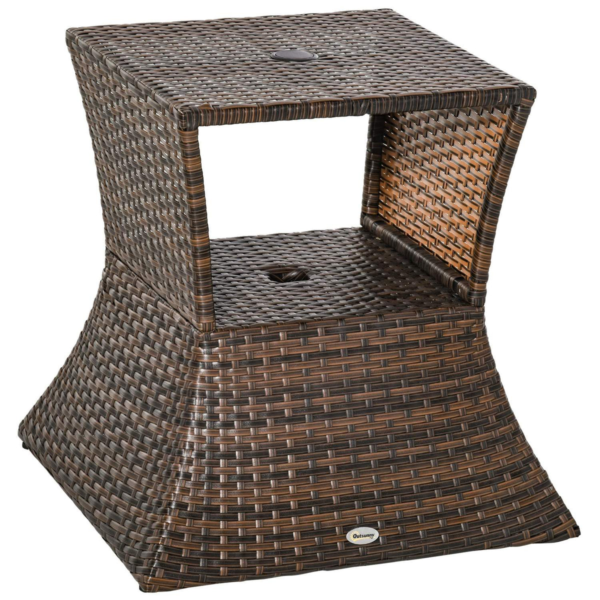 Garden Table Side Table Parasol Stand Garden Furniture Terrace Polyrattan Brown 54 X 54 X 55 Cm