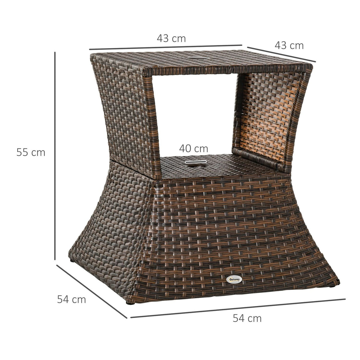 Garden Table Side Table Parasol Stand Garden Furniture Terrace Polyrattan Brown 54 X 54 X 55 Cm