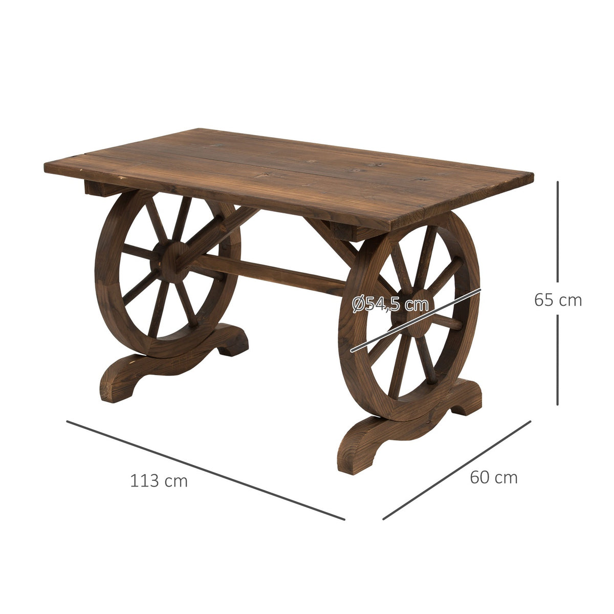 Garden Table Solid Wood Balcony Table Wooden Table Wheel Shape Weather-Resistant Natural 113 X W60 X H65 Cm