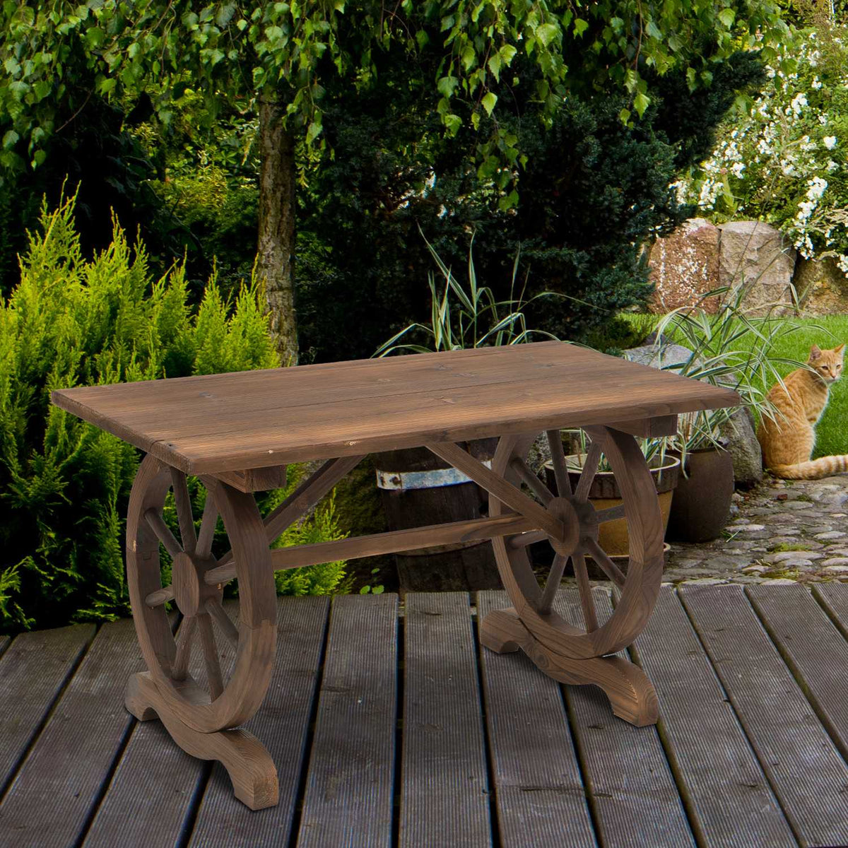Garden Table Solid Wood Balcony Table Wooden Table Wheel Shape Weather-Resistant Natural 113 X W60 X H65 Cm