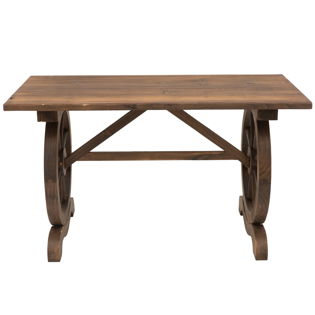 Garden Table Solid Wood Balcony Table Wooden Table Wheel Shape Weather-Resistant Natural 113 X W60 X H65 Cm